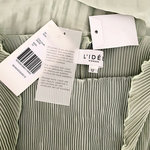 New L’Idee Halter Midi Dress Soirée Pleated in Sage Size 12 - Picture 5 of 7